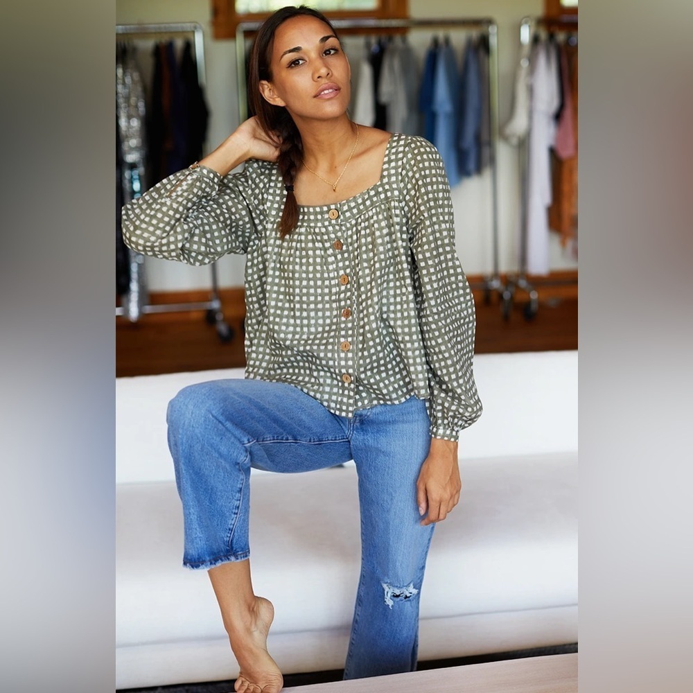 Emerson Fry Gray Checkered Blouse - Picture 3 of 12